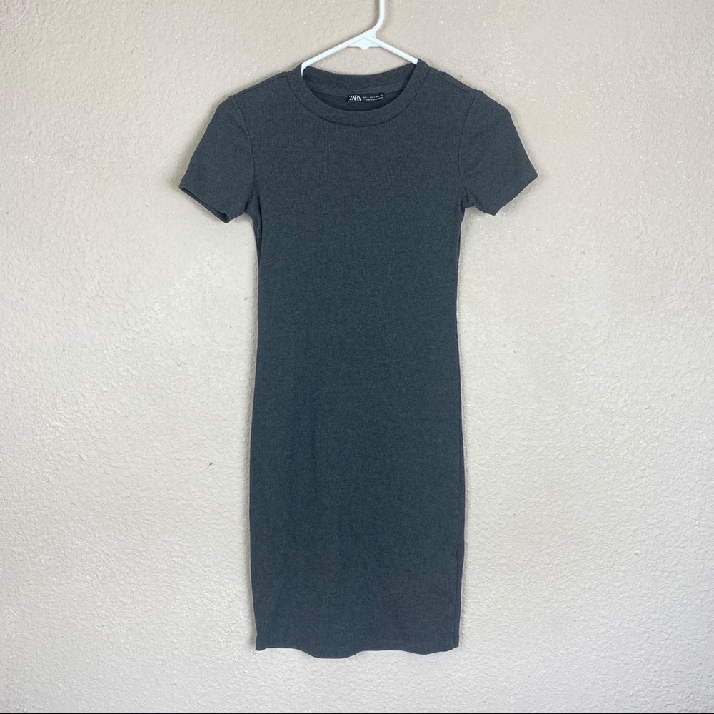 Zara Ribbed Knit Light Sweater Tee Dress Gray Small